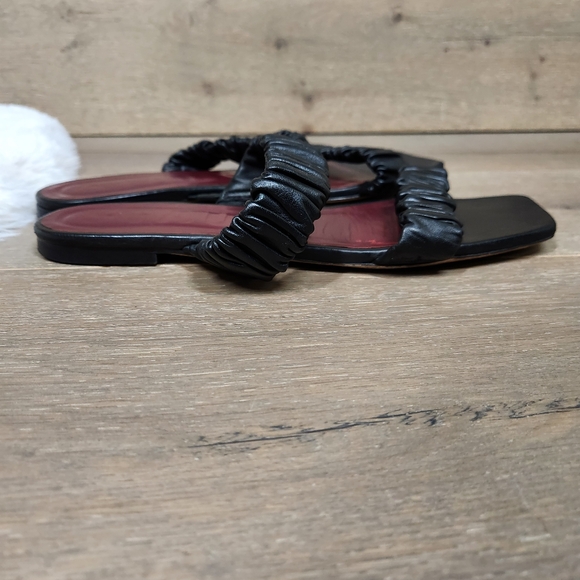 STAUD Maya Black Ruched Leather Slide Strappy Sandals - Picture 3 of 15